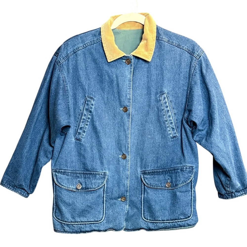 Vtg 955 Originals Reversible Chore Barn Denim Jacket Sz M Cotton Pockets Unisex